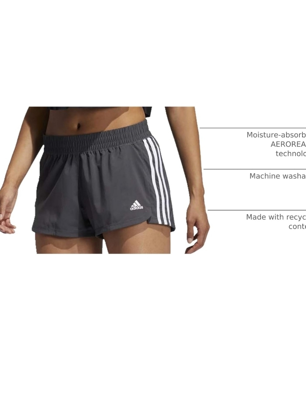 Adidas Aeroready Gray & Black Running Pacer Training Shorts Size Large Casual - Picture 2 of 14